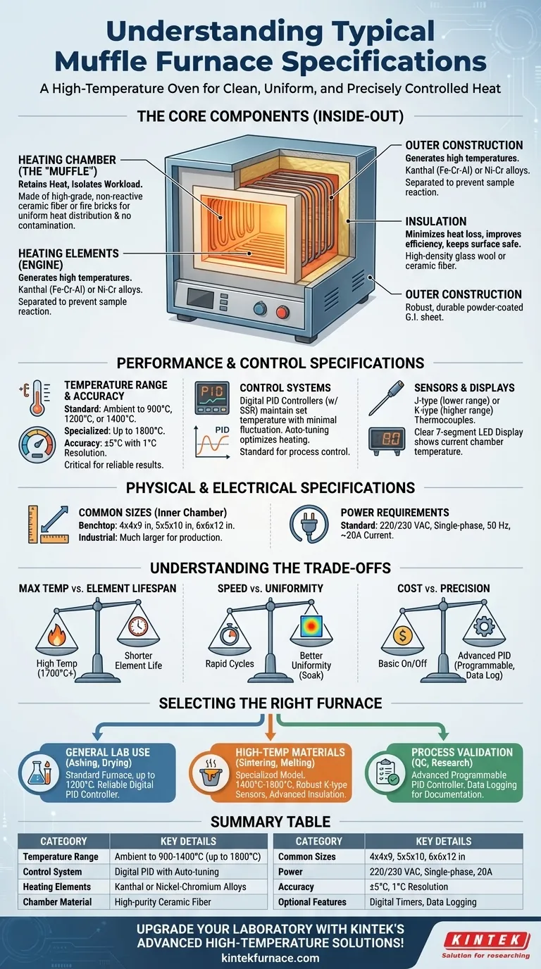 Was sind die Spezifikationen eines typischen Muffelofens? Schlüsseldetails für präzise Hochtemperaturregelung Visuelle Anleitung