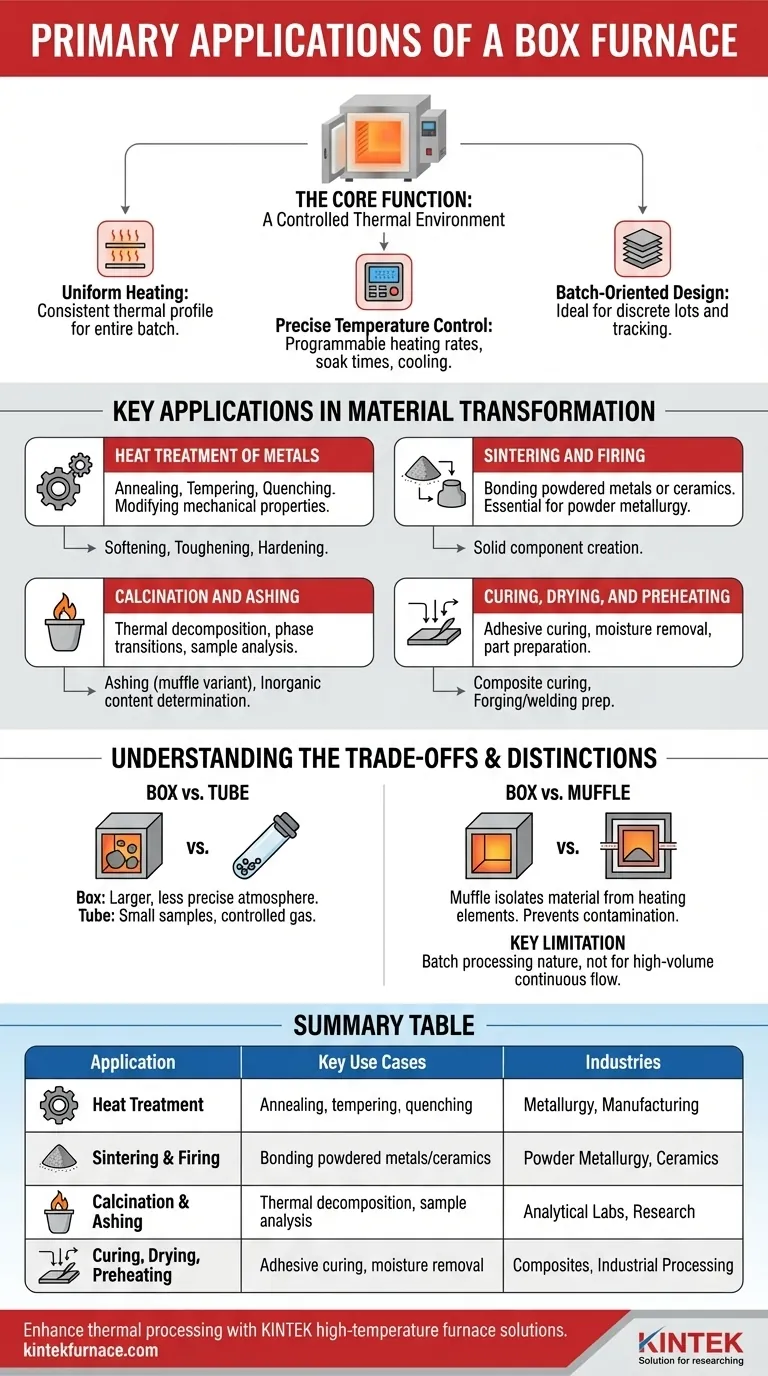 Quais são as principais aplicações de um forno tipo caixa? Usos Essenciais em Tratamento Térmico e Processamento de Materiais Guia Visual