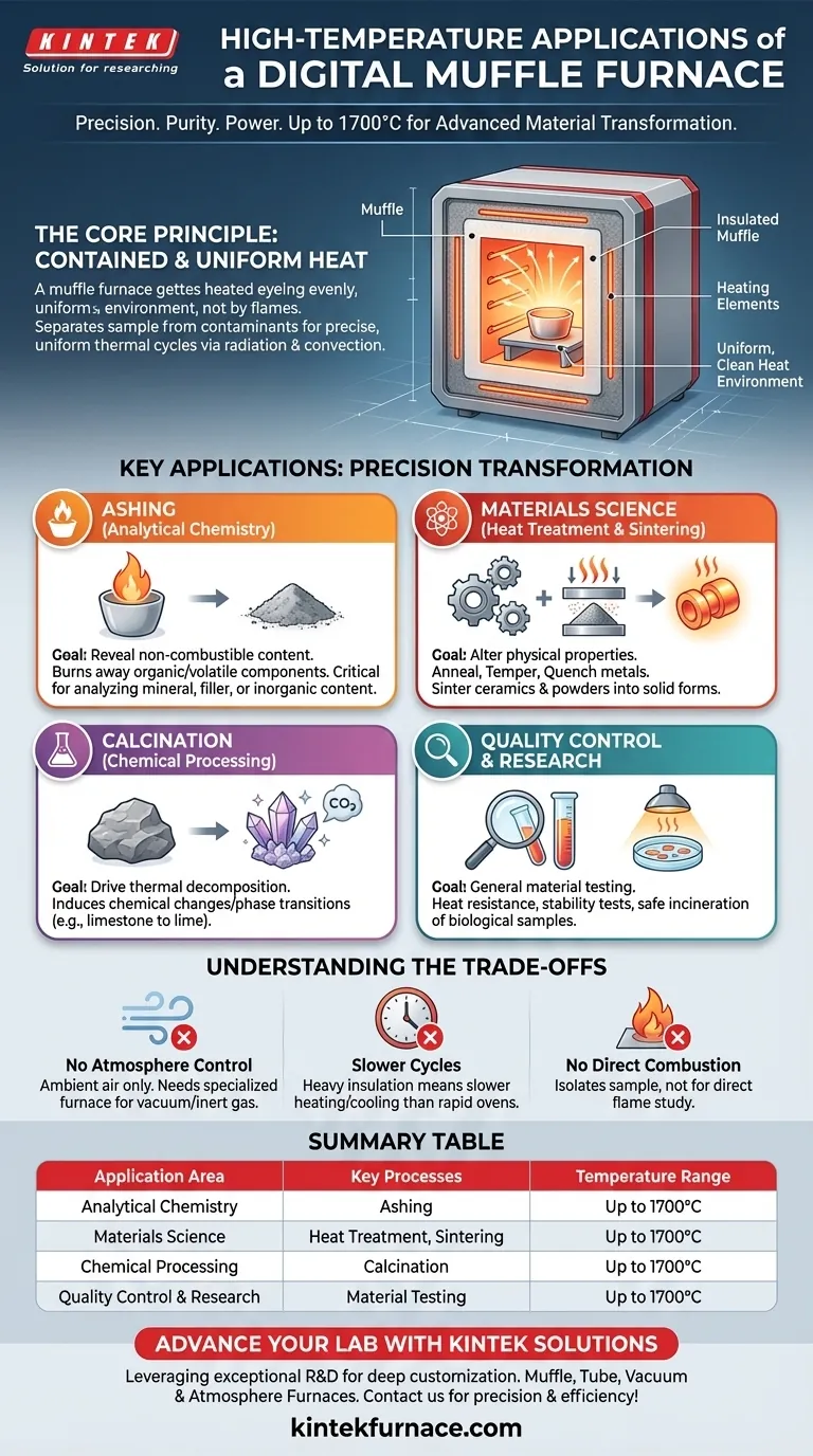 What are the high-temperature applications of a digital muffle furnace? Achieve Precise Thermal Control for Your Lab Visual Guide