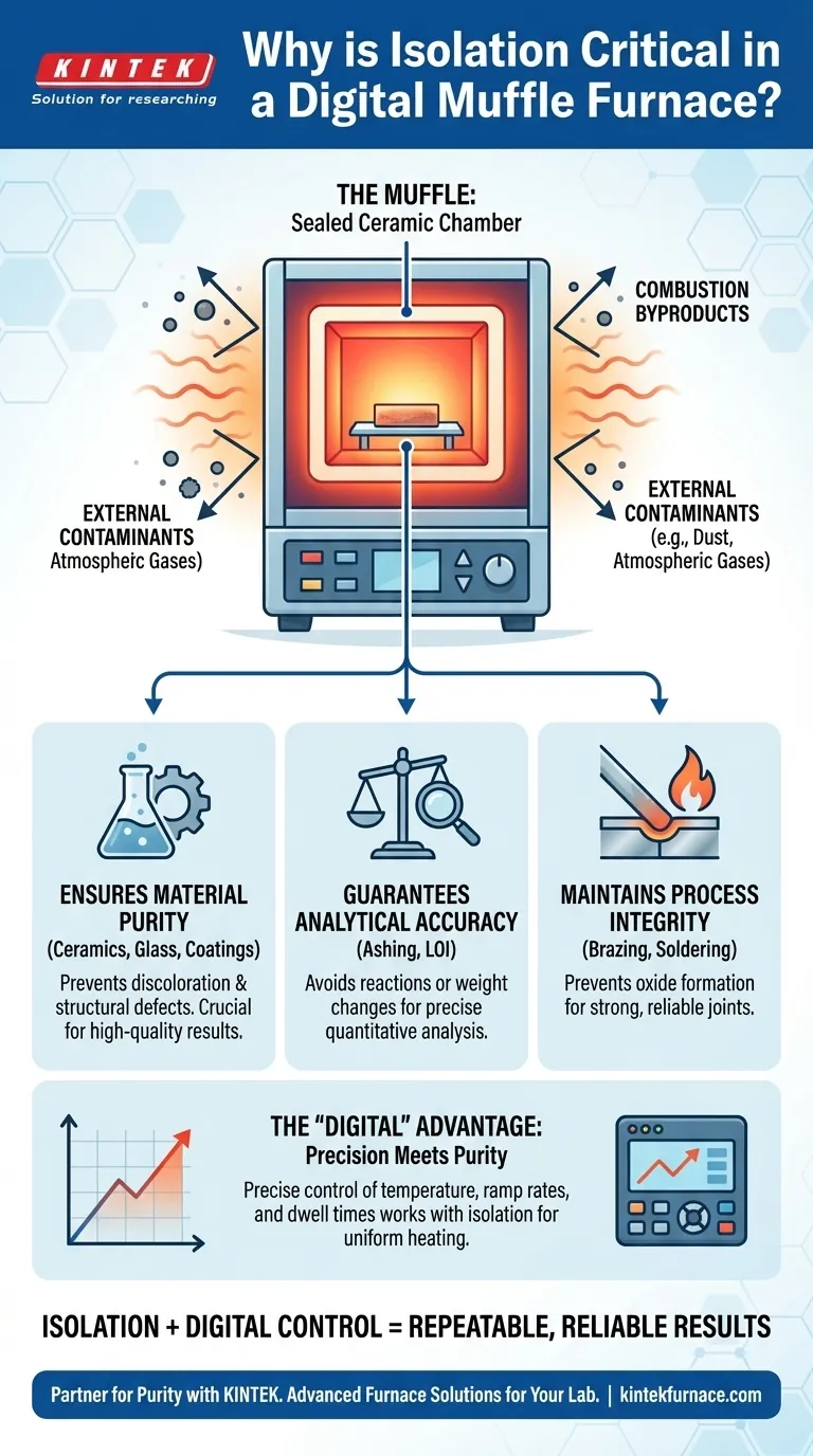 Perché l'isolamento dai contaminanti è importante in un forno a muffola digitale? Garantire purezza e accuratezza nei processi ad alta temperatura Guida Visiva