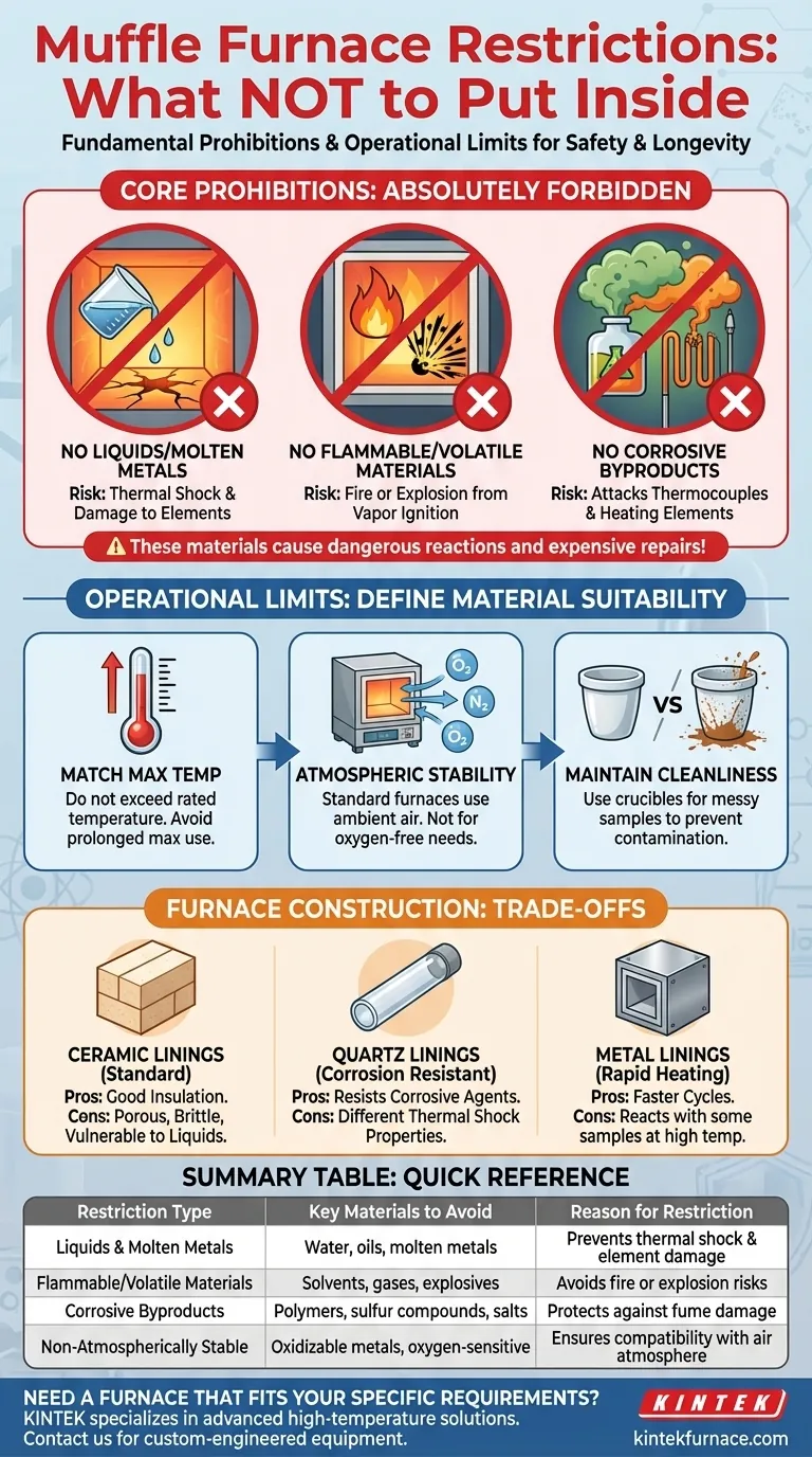 ما هي القيود التي تنطبق على المواد التي توضع في فرن الكاتم؟ ضمان المعالجة الآمنة ذات درجات الحرارة العالية دليل مرئي
