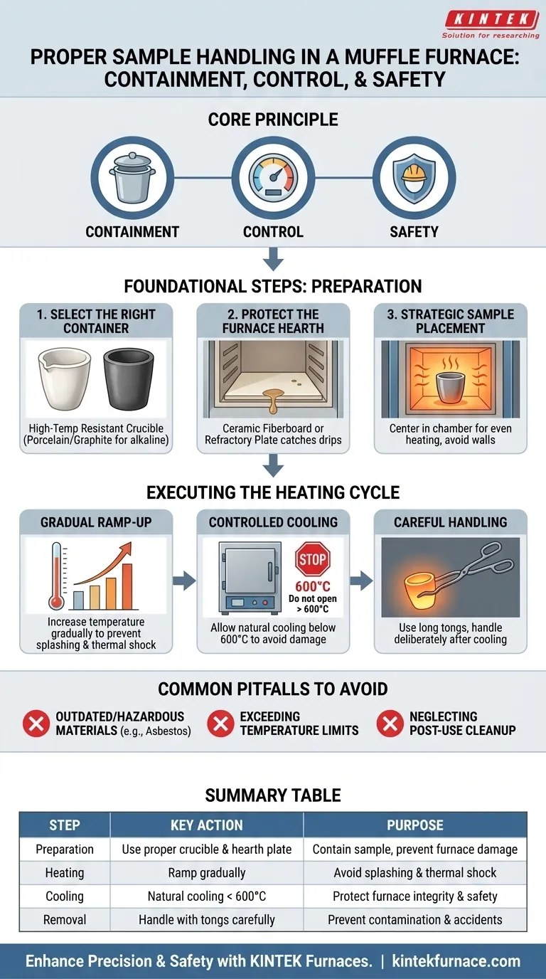 Wie sollten Proben beim Verbrennen oder Schmelzen in einem Muffelofen gehandhabt werden? Sorgen Sie für sichere und genaue Ergebnisse Visuelle Anleitung