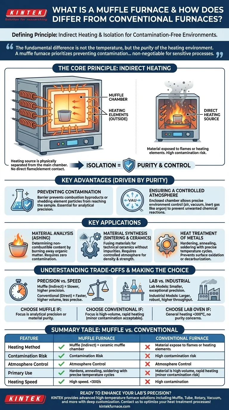 Was ist ein Muffelofen und wie unterscheidet er sich von herkömmlichen Öfen? Entdecken Sie den Schlüssel zur kontaminationsfreien Erhitzung Visuelle Anleitung