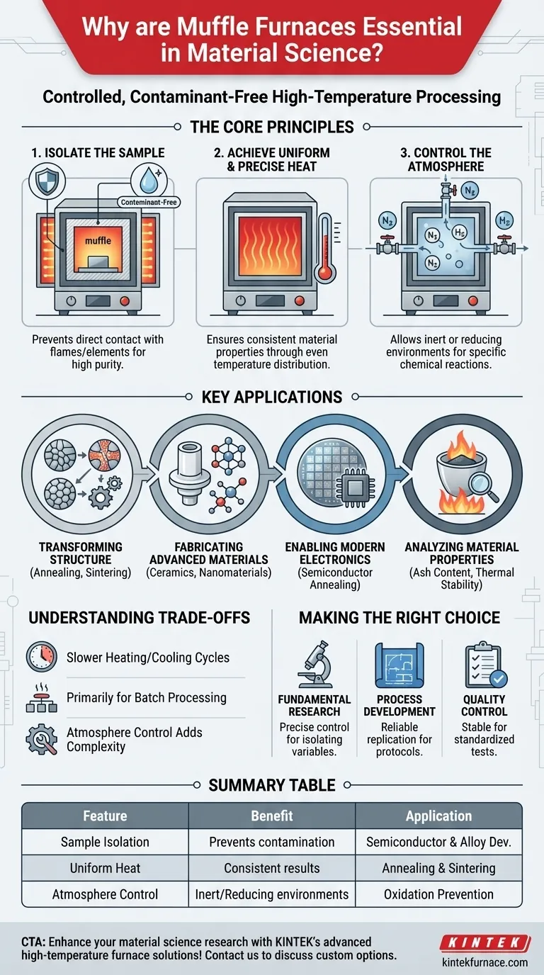 Perché i forni a muffola sono particolarmente utili nella scienza dei materiali? Sblocca un trattamento termico preciso e senza contaminazioni Guida Visiva