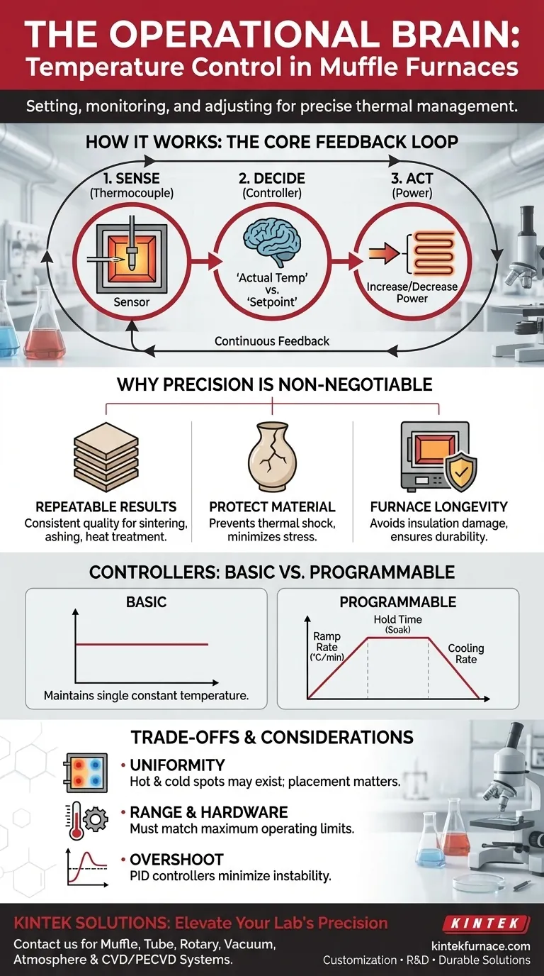 Welche Rolle spielt die Temperaturregelung in einem Muffelofen? Schalten Sie Präzision und Zuverlässigkeit für Ihr Labor frei Visuelle Anleitung