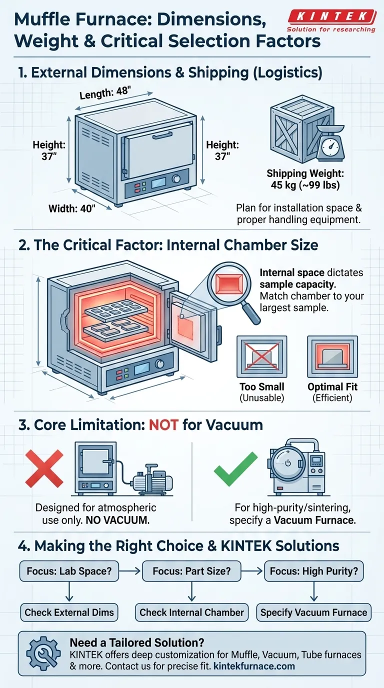 머플로의 전체 치수와 운송 중량은 얼마입니까? 실험실 공간을 효율적으로 계획하세요 시각적 가이드