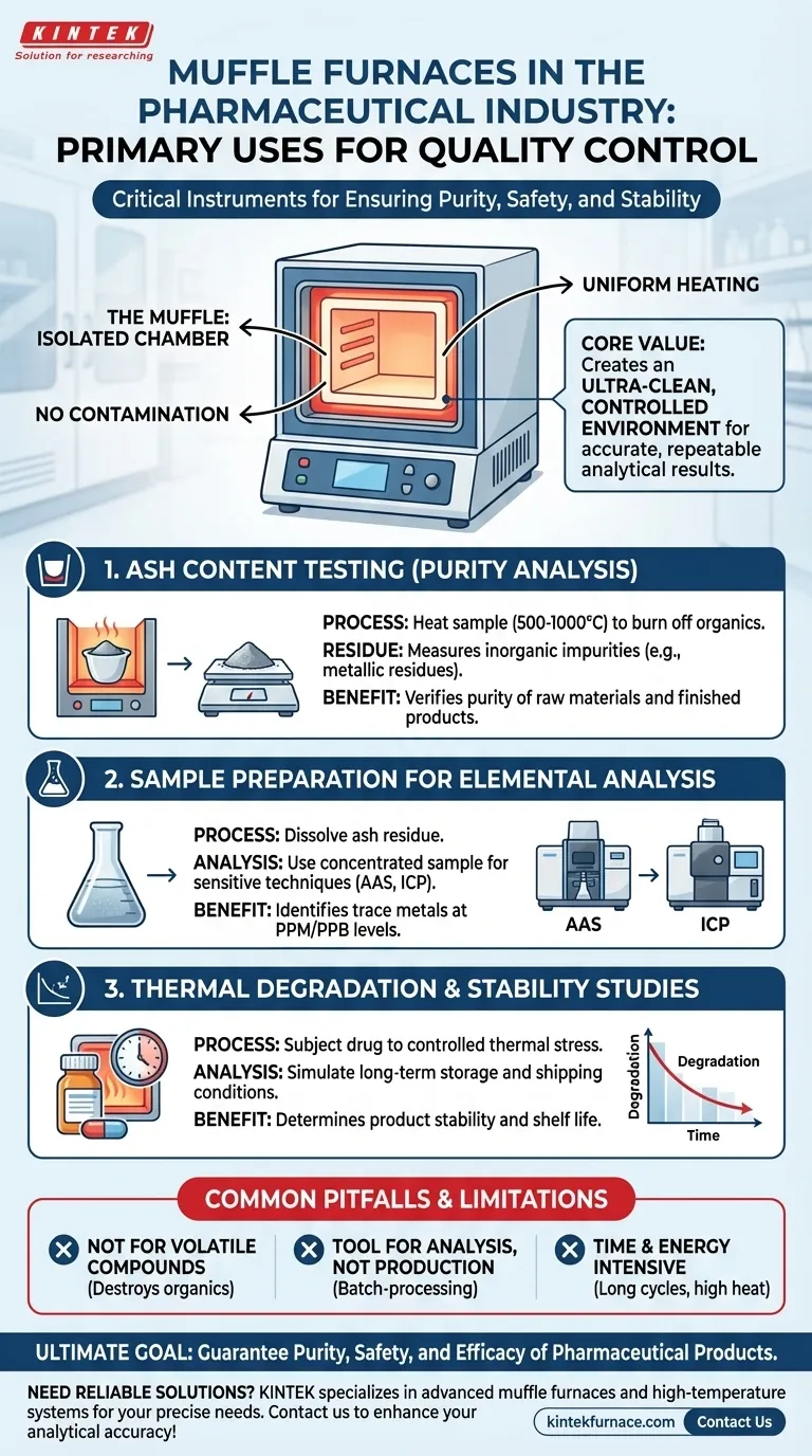 Quali sono gli usi principali dei forni a muffola nell'industria farmaceutica? Assicurare la purezza e la stabilità dei farmaci Guida Visiva