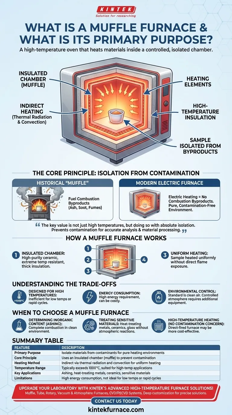 What is a muffle furnace and what is its primary purpose? Discover Precision Heating for Pure Results Visual Guide
