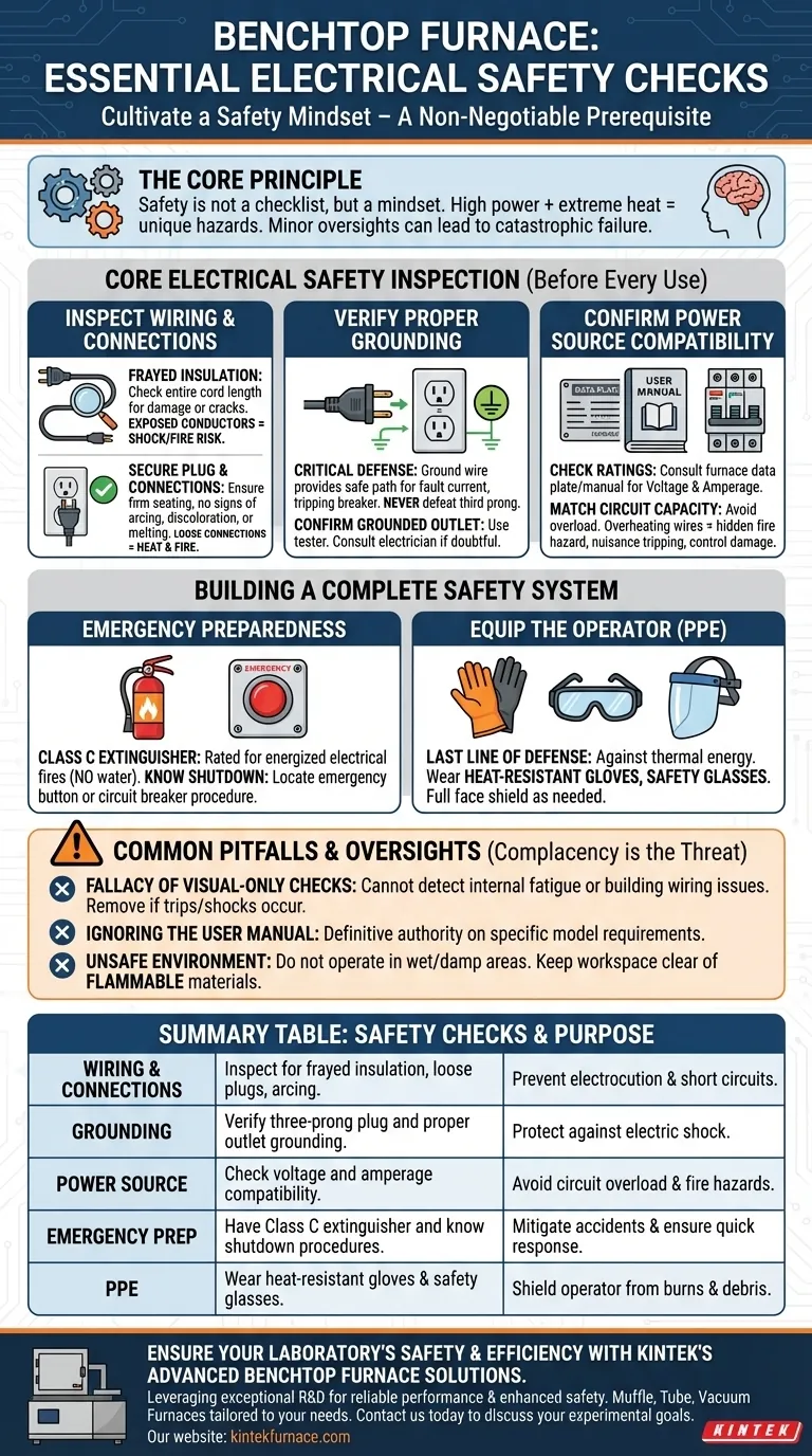 Quali controlli di sicurezza elettrica dovrebbero essere eseguiti prima di utilizzare un forno da banco? Garantire un funzionamento sicuro e prevenire i pericoli Guida Visiva