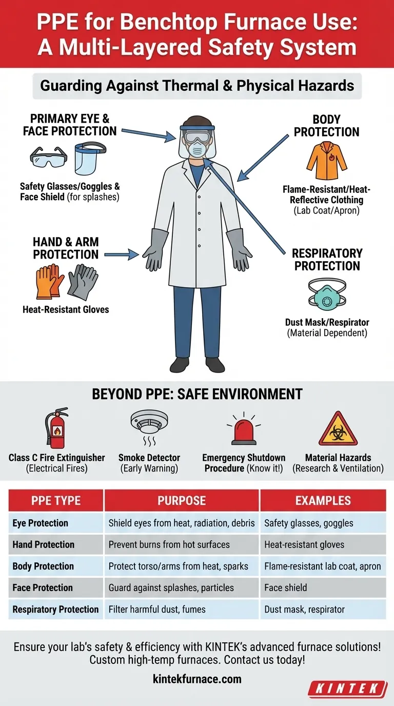 Quale attrezzatura di protezione individuale (DPI) è consigliata per l'uso di un forno da banco? Garantisci la sicurezza del laboratorio con l'equipaggiamento adeguato Guida Visiva