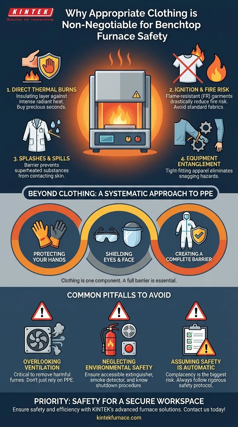 Perché è importante indossare indumenti appropriati quando si utilizza un forno da banco? Suggerimenti essenziali per la sicurezza per prevenire ustioni e incendi Guida Visiva