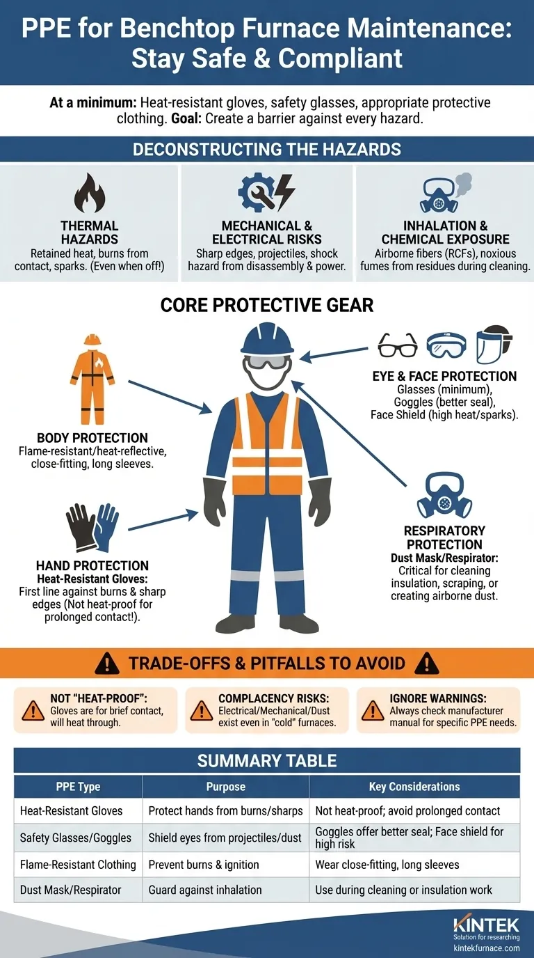 卓上型炉のメンテナンスおよび修理作業中に着用すべき個人用保護具（PPE）は何ですか？安全のための必須装備 ビジュアルガイド