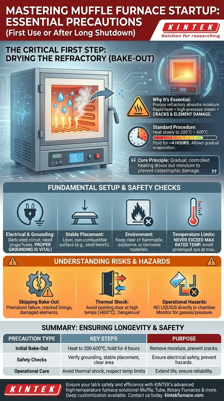 Que precauções devem ser tomadas ao usar um forno mufla pela primeira vez ou após um longo período de inatividade? Garanta uma Operação Segura e Duradoura Guia Visual
