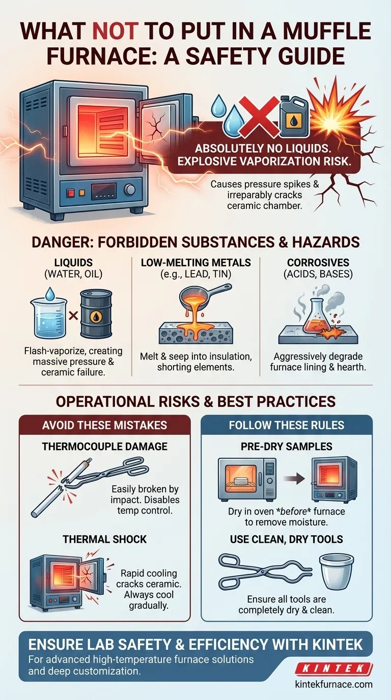 Que substâncias nunca devem ser introduzidas num forno mufla? Proteja o seu equipamento de danos Guia Visual