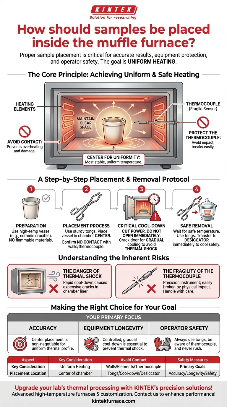 Como as amostras devem ser colocadas dentro do forno mufla? Garanta Aquecimento Uniforme e Segurança Guia Visual