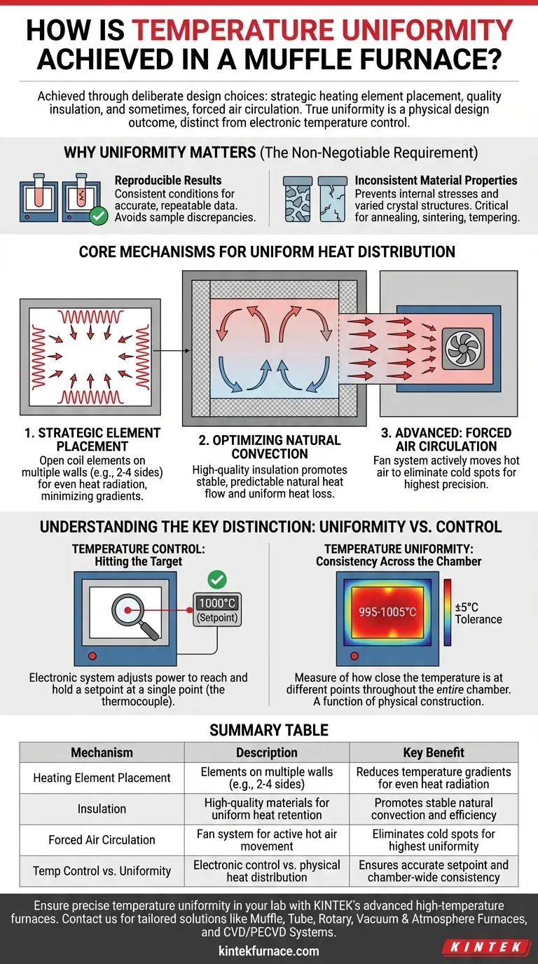 How is temperature uniformity achieved in a muffle furnace? Ensure Consistent Heat for Reliable Results Visual Guide