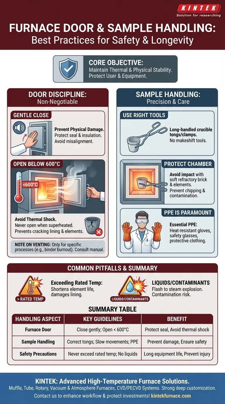 ¿Cómo se deben manipular la puerta del horno y las muestras durante su uso? Consejos esenciales de seguridad y mantenimiento Guía Visual