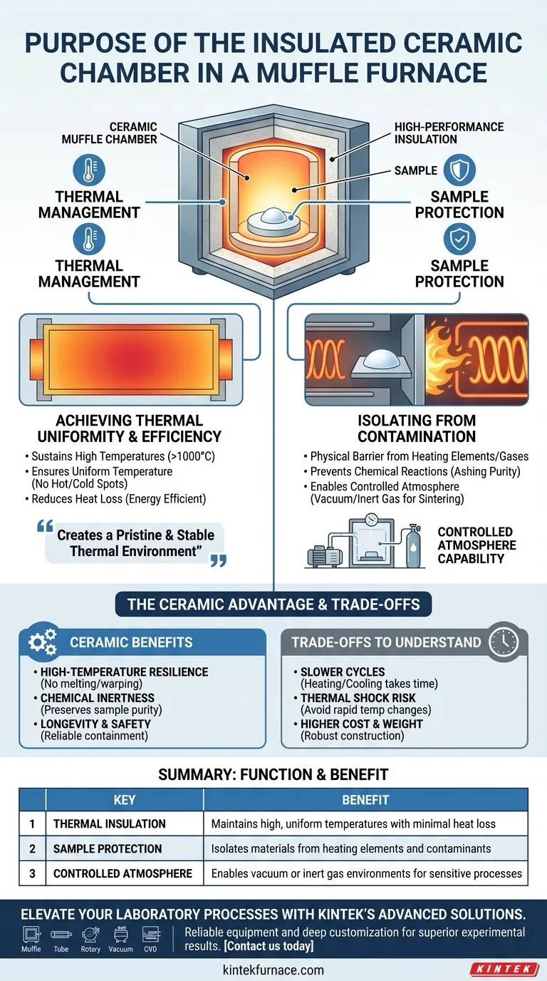 Qual é o propósito da câmara cerâmica isolada em um forno mufla? Obtenha Aquecimento Limpo e Uniforme para o Seu Laboratório Guia Visual