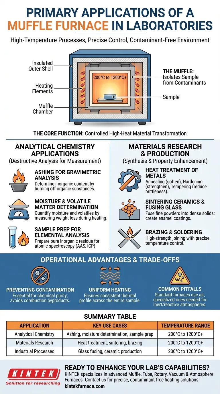 What are the primary applications of a muffle furnace in laboratories? Achieve Precise High-Temperature Processing Visual Guide
