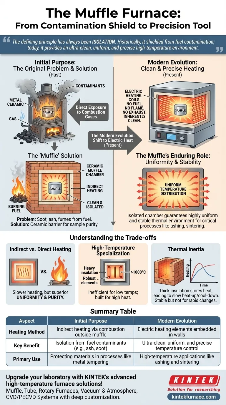 Qual era o propósito inicial de um forno mufla e como ele evoluiu? Descubra Sua Jornada de Escudo contra Contaminação a Ferramenta de Precisão Guia Visual