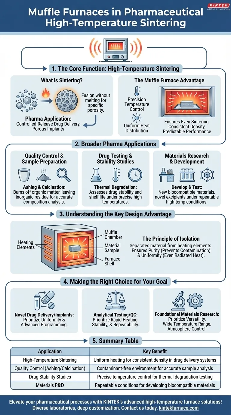 Como os fornos mufla são usados na sinterização de alta temperatura na indústria farmacêutica? Garanta Precisão e Pureza no Desenvolvimento de Medicamentos Guia Visual