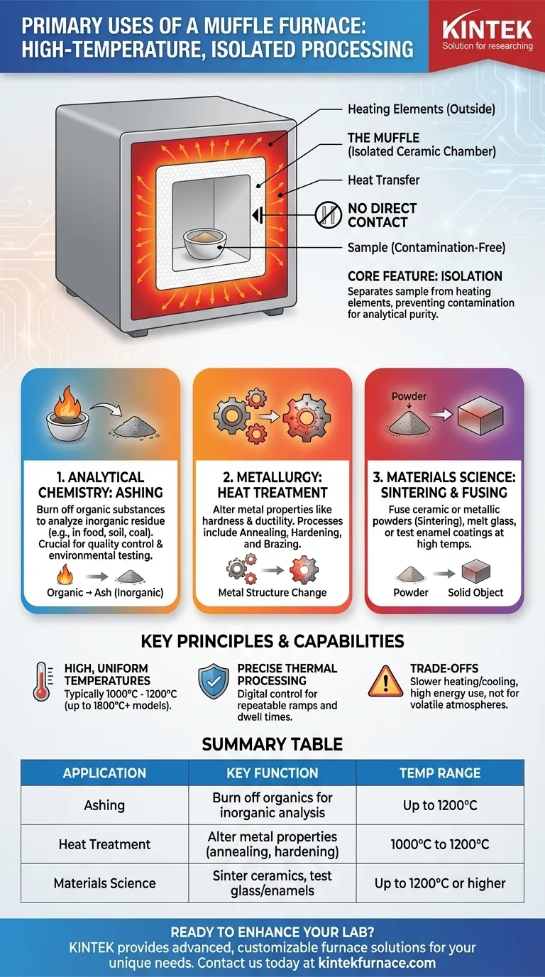 Quais são os principais usos de um forno mufla? Alcance Processamento Térmico de Alta Temperatura de Forma Precisa Guia Visual