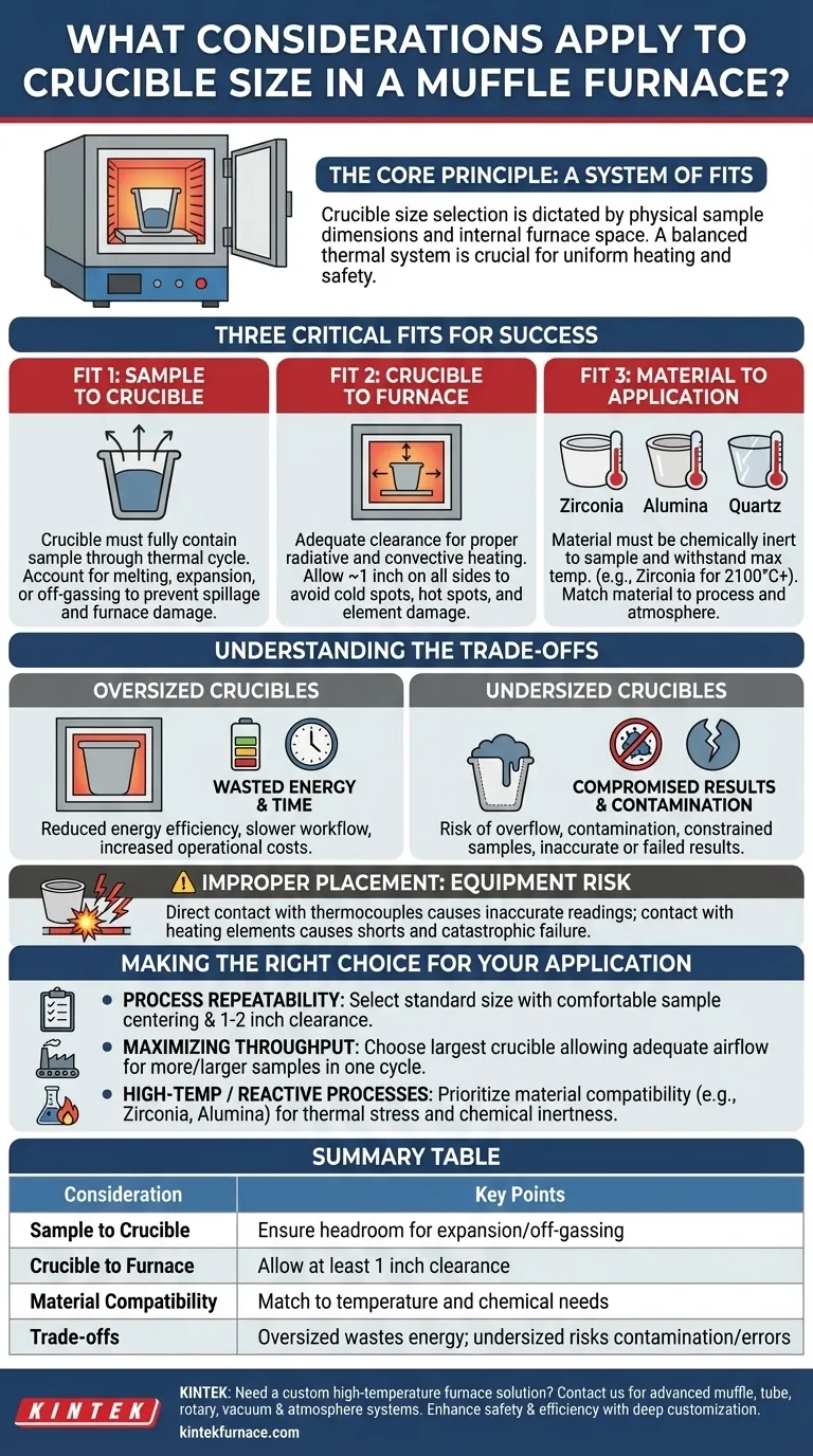 What considerations apply to crucible size in a muffle furnace? Ensure Optimal Heating and Safety Visual Guide