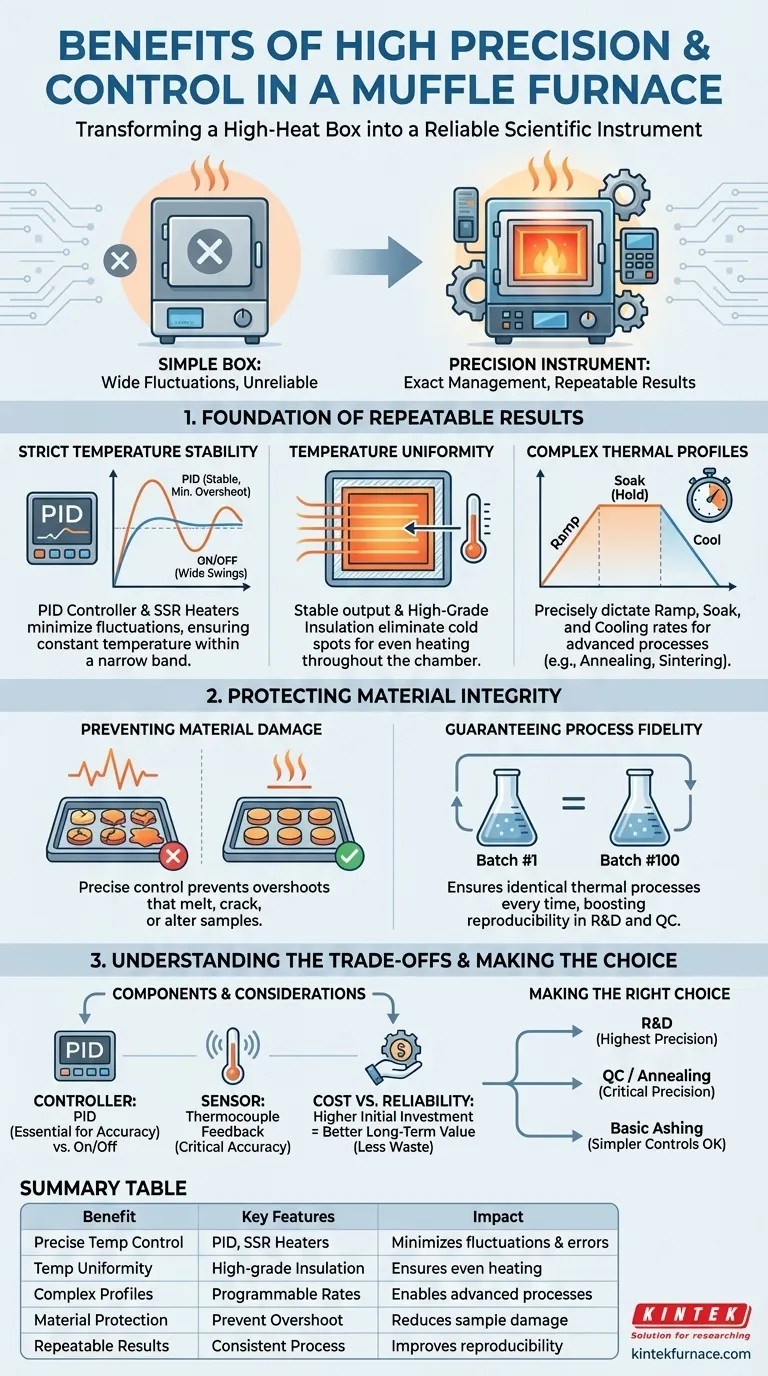 Quais são os benefícios da alta precisão e controle em um forno mufla? Alcance um Processamento Térmico Confiável para o Seu Laboratório Guia Visual