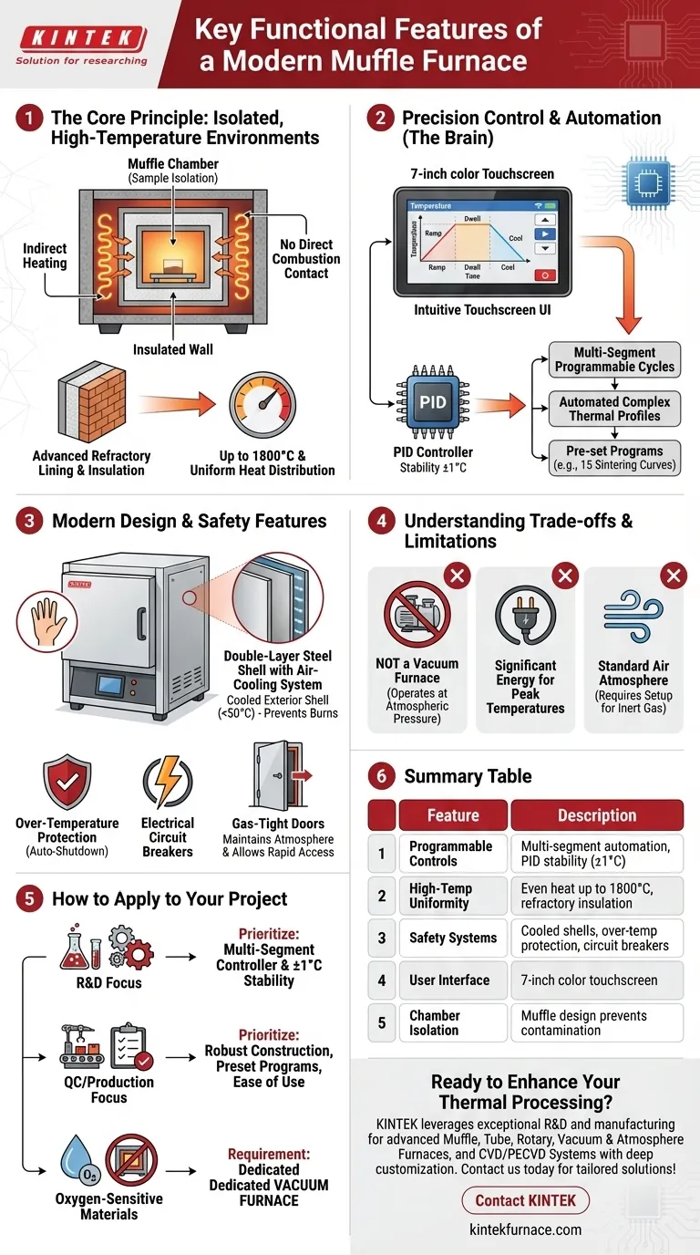 Quais são as principais características funcionais de um forno mufla moderno? Precisão, Segurança e Eficiência para o Seu Laboratório Guia Visual