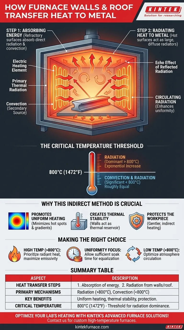 Come trasferiscono il calore al metallo la parete e il tetto del forno a resistenza a scatola? Scopri il meccanismo chiave per un riscaldamento uniforme Guida Visiva