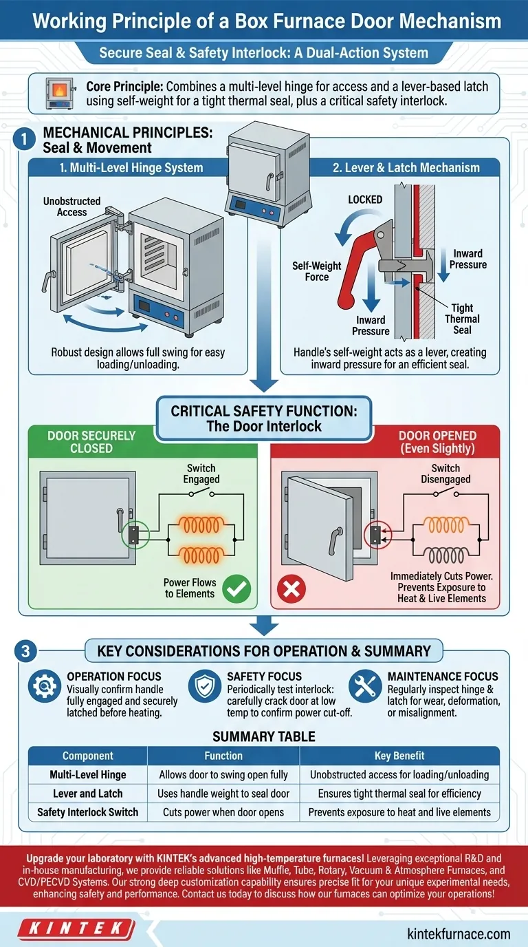 What is the working principle of the box furnace's door mechanism? Ensure Safety and Efficiency in Your Lab Visual Guide