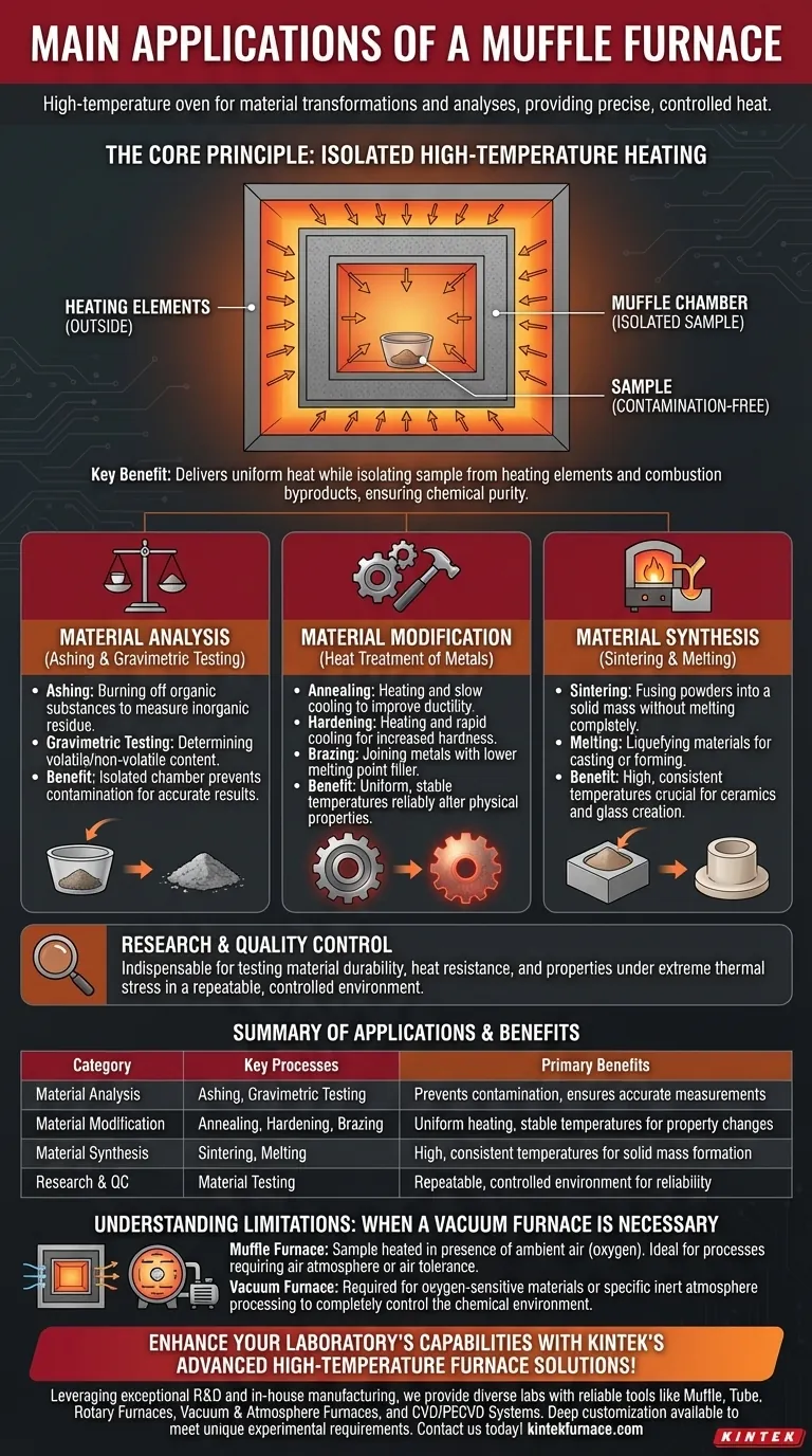What are the main applications of a muffle furnace? Unlock Precision Heating for Material Transformations Visual Guide