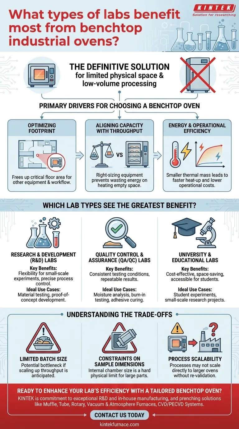 벤치탑 산업용 오븐이 가장 큰 이점을 주는 연구실 유형은 무엇입니까? 연구실 공간 및 효율성 극대화 시각적 가이드
