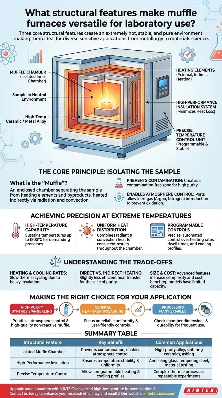 ¿Qué características estructurales hacen que los hornos de mufla sean versátiles para uso en laboratorio? Descubra Diseños Clave para Calentamiento de Precisión Guía Visual