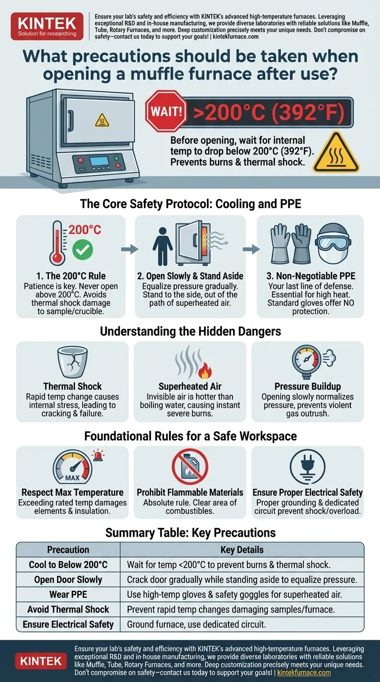 Quali precauzioni dovrebbero essere adottate quando si apre un forno a muffola dopo l'uso? Passaggi di sicurezza essenziali per la protezione del laboratorio Guida Visiva