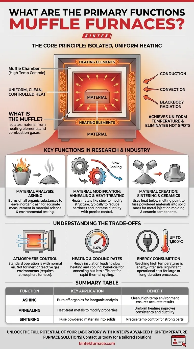 Quali sono le funzioni principali dei forni a muffola? Ottenere un riscaldamento pulito e uniforme per i vostri materiali Guida Visiva