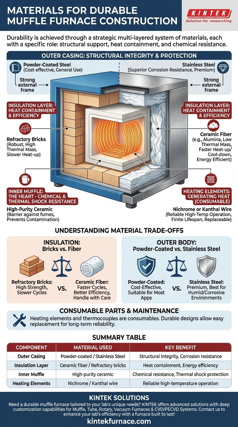 Quali materiali vengono utilizzati nella costruzione dei forni a muffola per garantirne la durata? Scopri i componenti chiave per prestazioni durature Guida Visiva