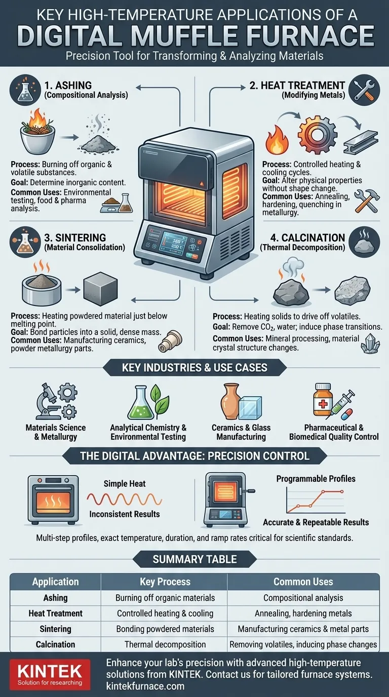 What are the key high-temperature applications of a digital muffle furnace? Unlock Precision in Materials Processing Visual Guide