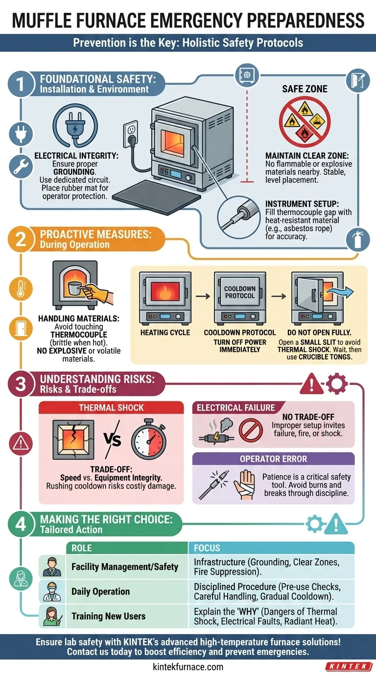 What emergency preparedness measures should be taken when using a muffle furnace? Ensure Safety and Prevent Hazards Visual Guide