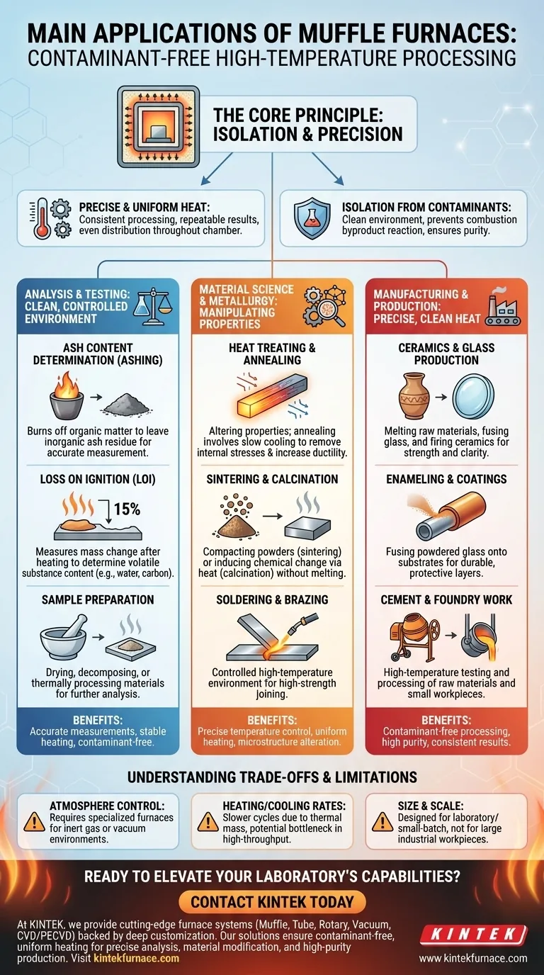 Quali sono le applicazioni principali dei forni a muffola? Sblocca la lavorazione pulita ad alta temperatura per il tuo laboratorio Guida Visiva