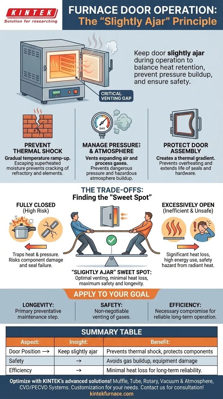 Como a porta do forno deve ser manuseada durante a operação? Garanta a segurança e prolongue a vida útil do equipamento Guia Visual