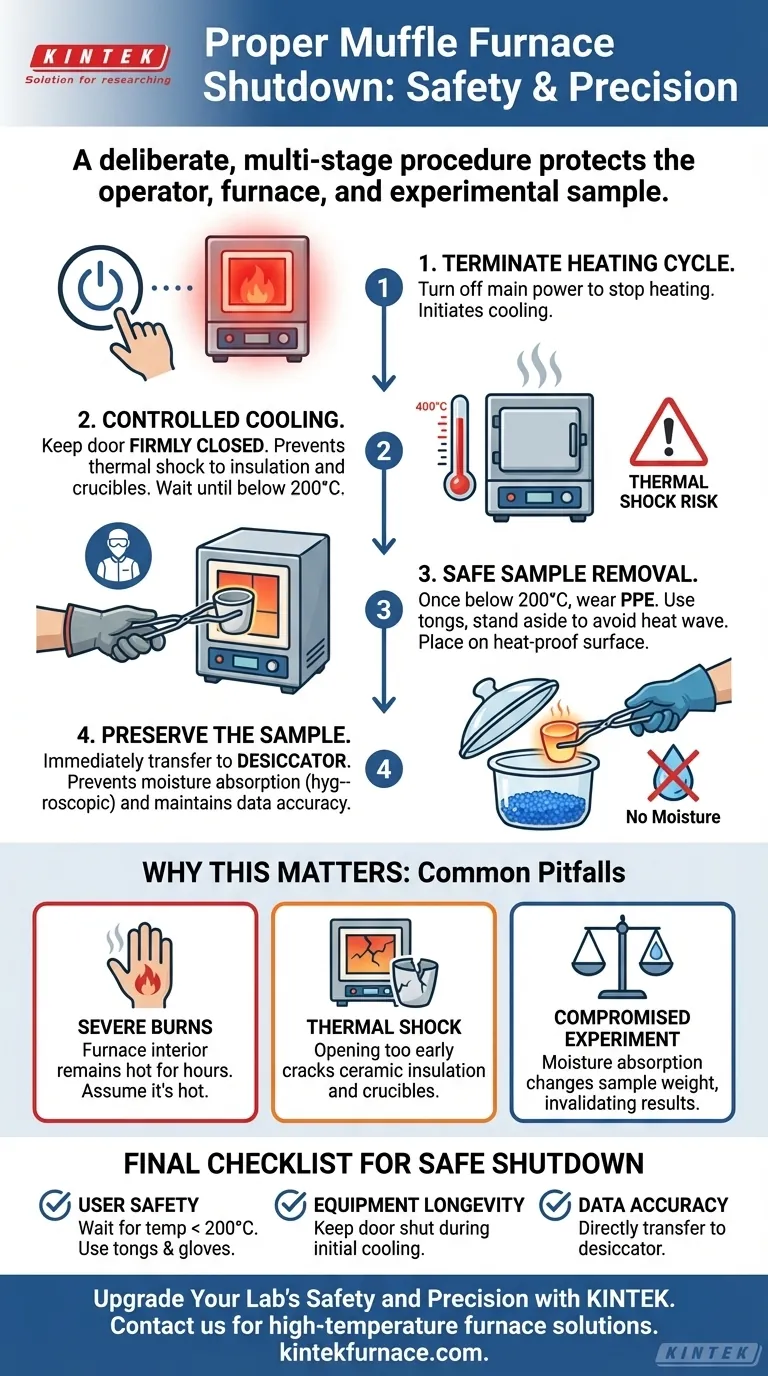 Quais são os procedimentos adequados após a conclusão de um experimento com o forno mufla? Garanta a Segurança e a Precisão dos Dados Guia Visual
