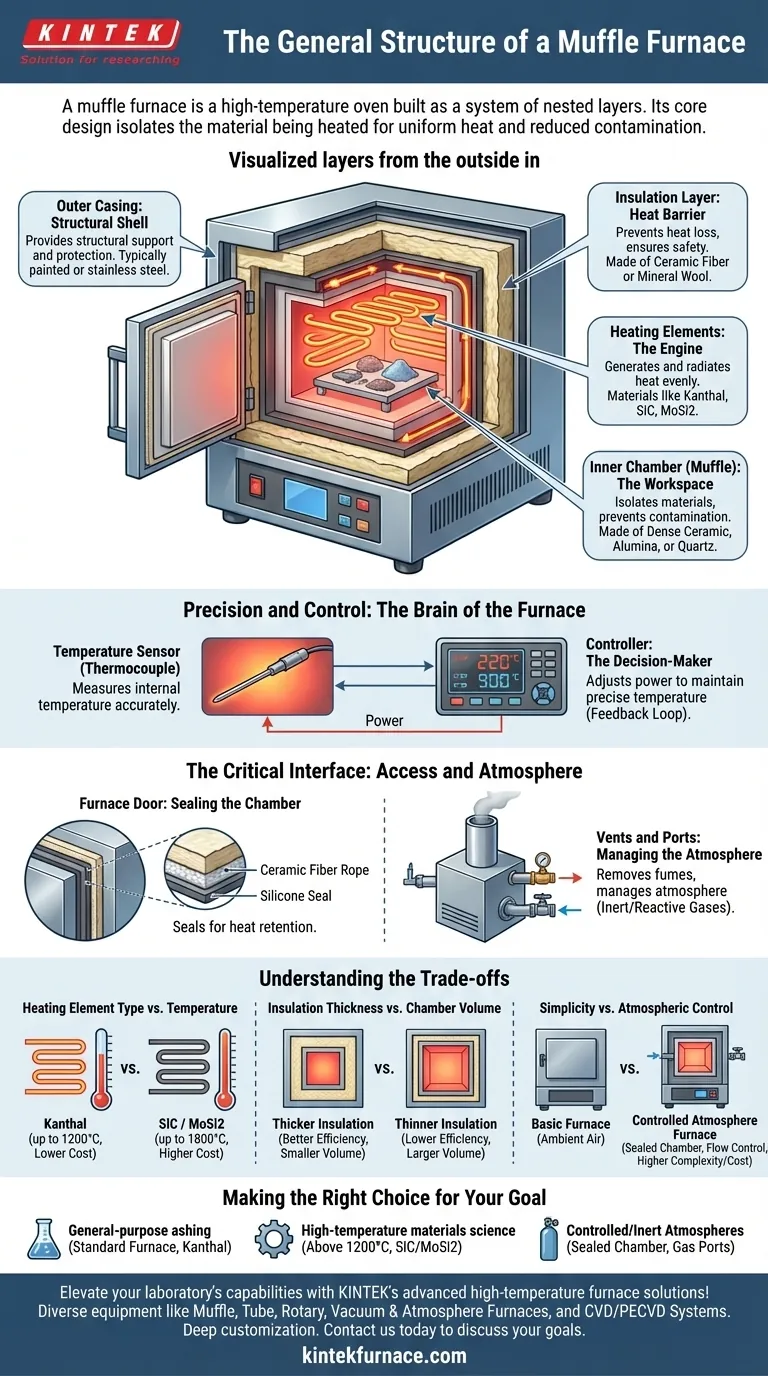 Qual é a estrutura geral de um forno mufla? Descubra Sua Engenharia de Precisão Guia Visual