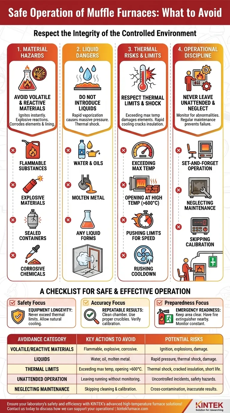 What should be avoided when operating a muffle furnace? Key Safety Tips to Prevent Damage and Hazards Visual Guide