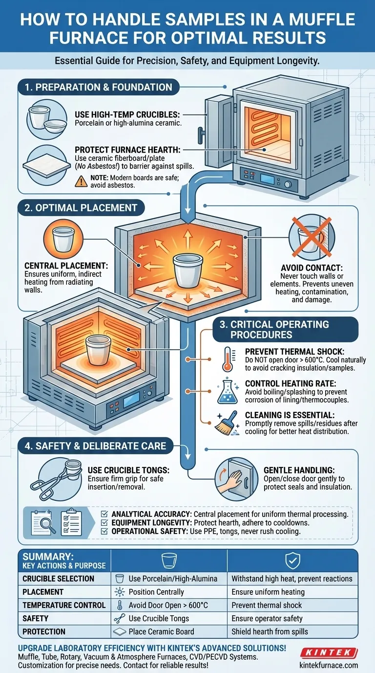Como as amostras devem ser manuseadas ao usar um forno mufla? Garanta um Tratamento Térmico Preciso e Seguro Guia Visual