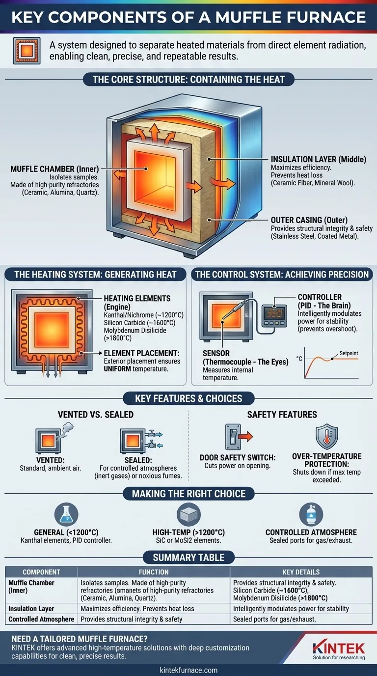 Quais são os componentes principais de um forno mufla? Descubra as Partes Essenciais para um Controle Preciso de Alta Temperatura Guia Visual