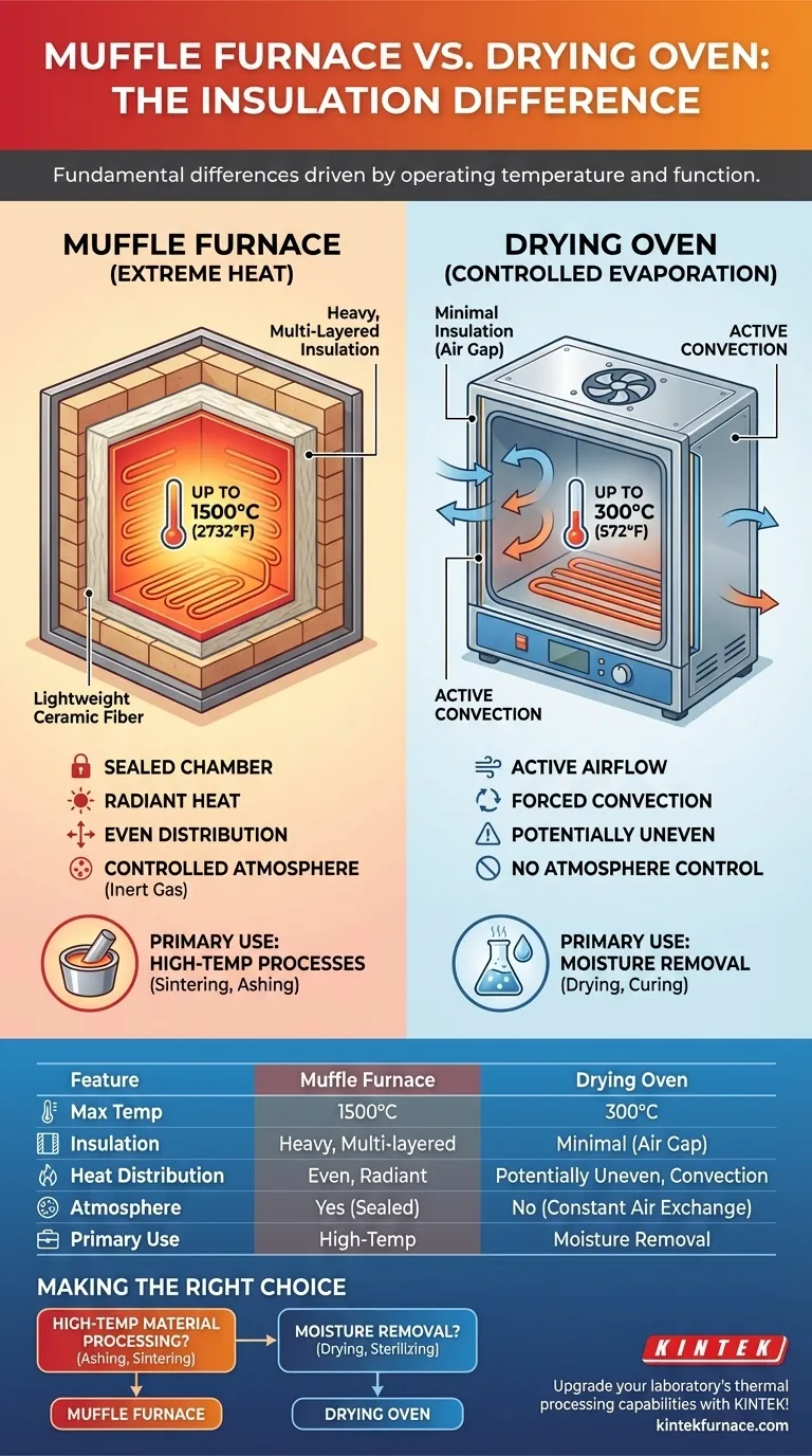Quais as diferenças de isolamento entre fornos mufla e estufas de secagem? Principais Insights de Design para o Seu Laboratório Guia Visual