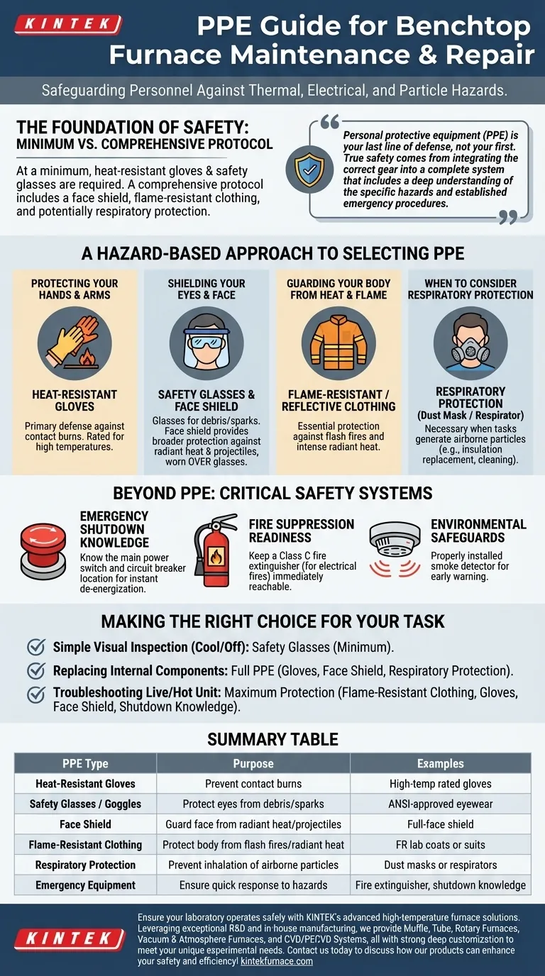 Qual EPI é necessário para realizar manutenção ou reparos em um forno de bancada? Equipamento Essencial para a Segurança em Laboratório Guia Visual