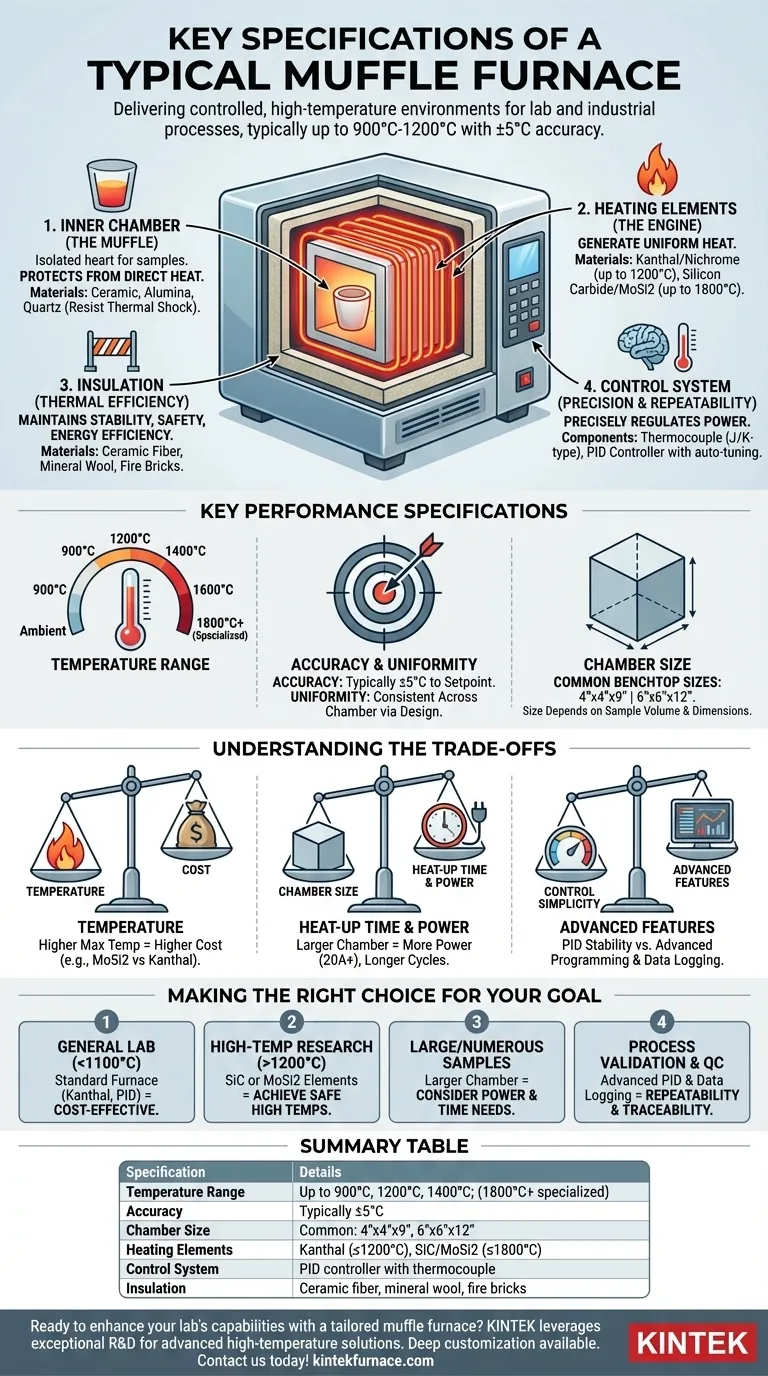 What are the key specifications of a typical muffle furnace? Essential Guide for Lab Efficiency Visual Guide