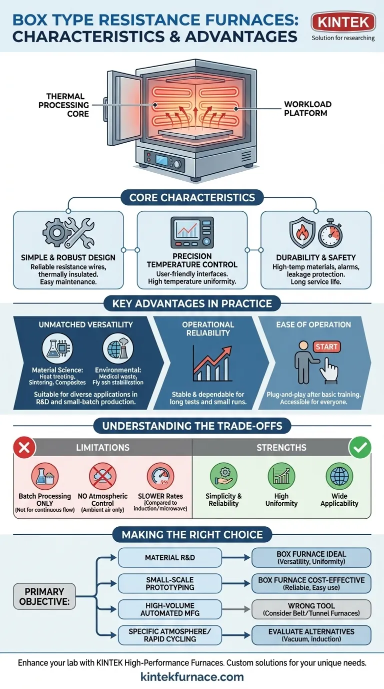 What are the general characteristics and advantages of box type resistance furnaces? Discover Versatile Heating Solutions for Your Lab Visual Guide
